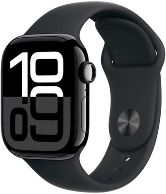 Apple Watch Series 10  Jet Black Case with Black Sport Band S/M 